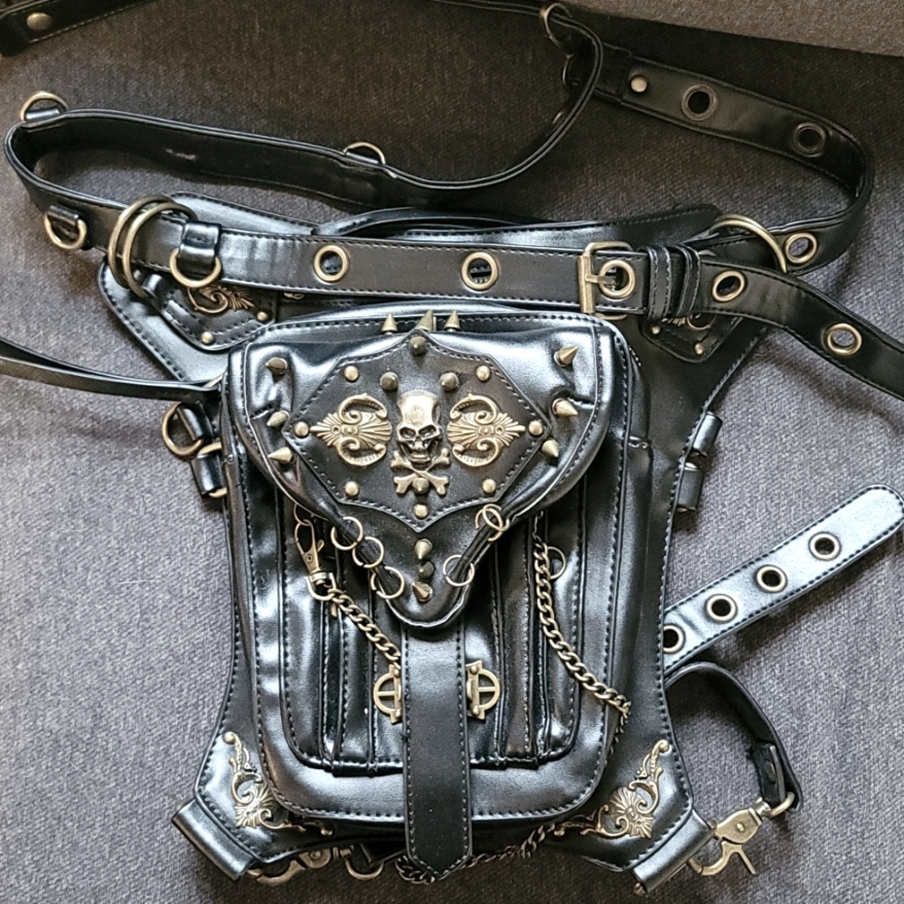 Steampunk leather lef, waist belt pack hip purse, or backpack Goth